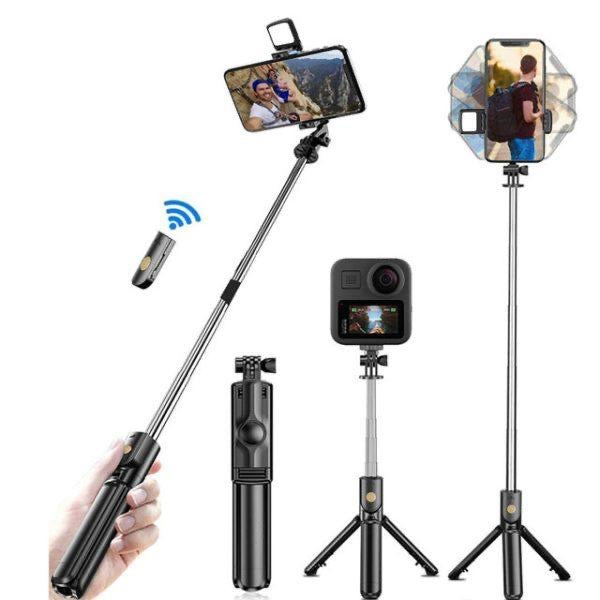 4 in 1 Selfei stick tripod with light and bluetooth remote [Foldable and Extendable (70cm) Mobile holder